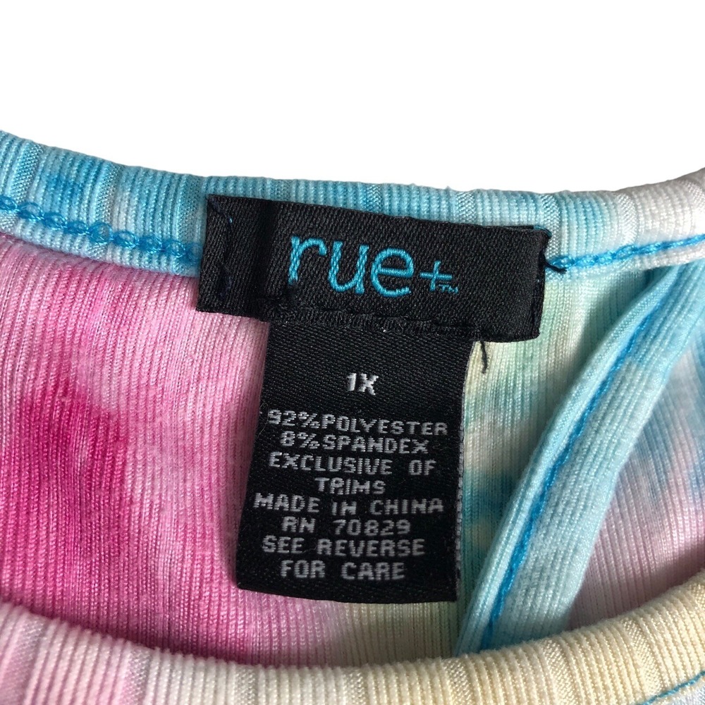 Y2K Rue 21 Crop Top Womens 1X Tie Dye Ribbed Corset Tie Back Short Sleeve Crew - Picture 3 of 9